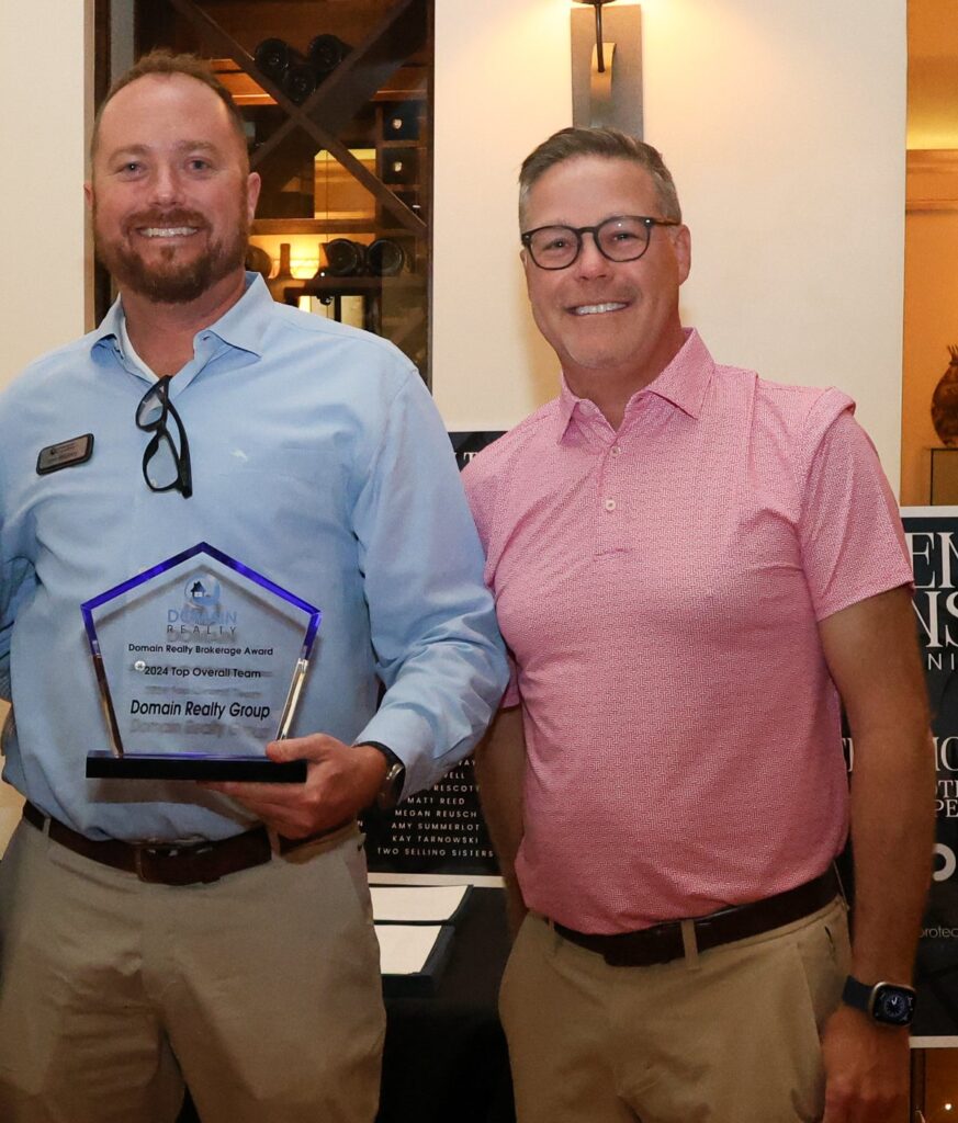 Jesse McGreevy and Marc Comisar of Domain Realty Group with the 2024 Top Overall Team award
